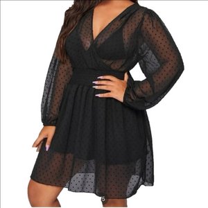 Plus Swiss Dot Surplice Front A-line Dress, Women's Plus Size 3XL